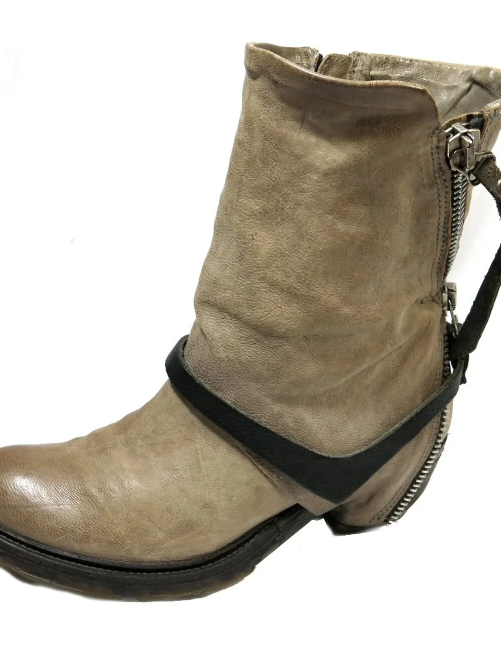 A.S. 98 Beige Double Zippered Boots, EU 38, US 8,Rare, Biker-Boho Strapped Boots - Picture 2 of 16